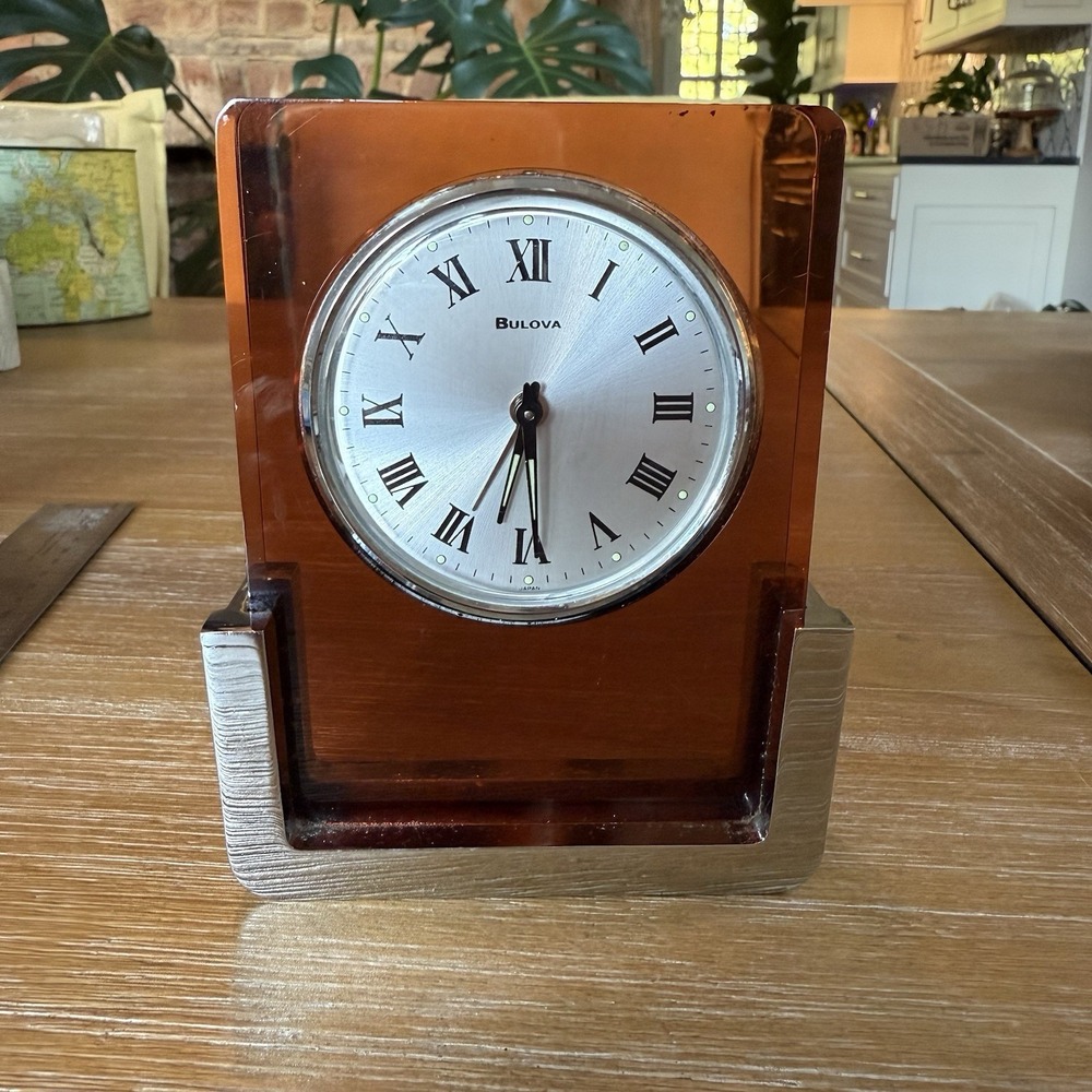 Vintage Rare Mid Century Bulova 2RA007 Wind Up Alarm Clock Acrylic Lucite Chrome